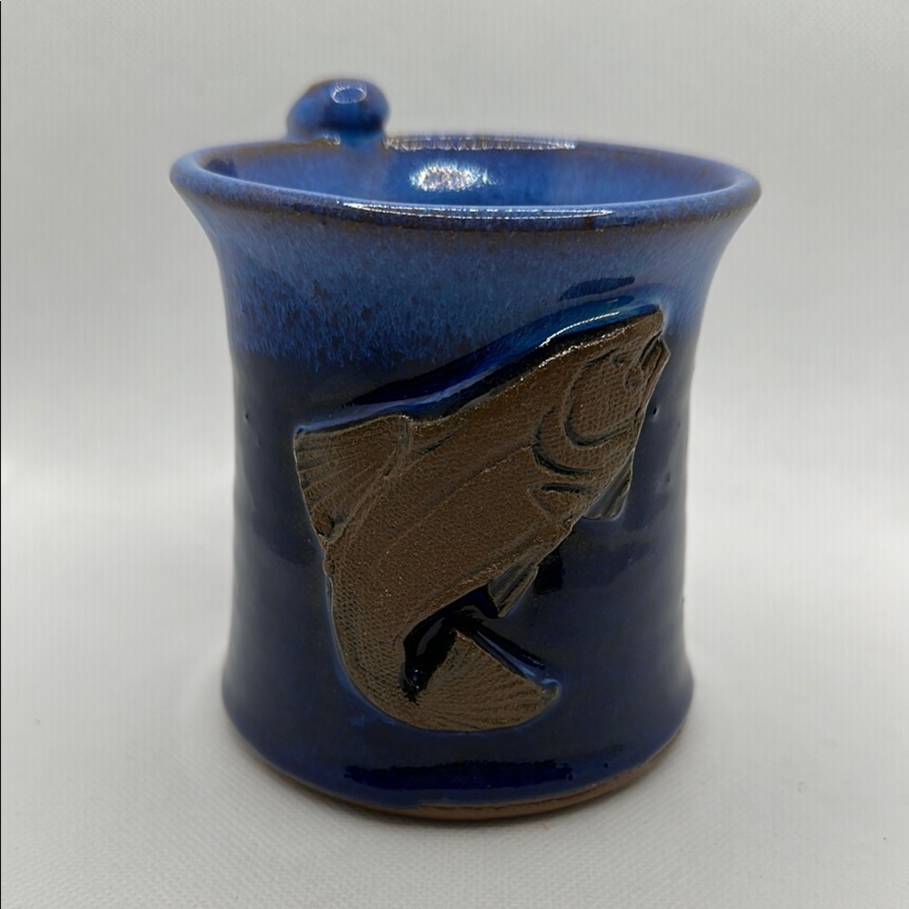 Artistic Blue and Brown Fish Ceramic Mug